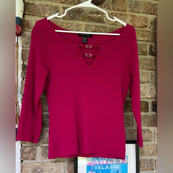 Cable & Gauge fuschia sz small women’s Spring sweater 3/4 sleeves, Easter, chic - Picture 3 of 9